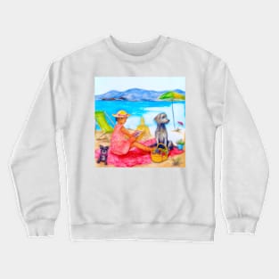 Girl and dogs on the beach, pencil drawing Crewneck Sweatshirt